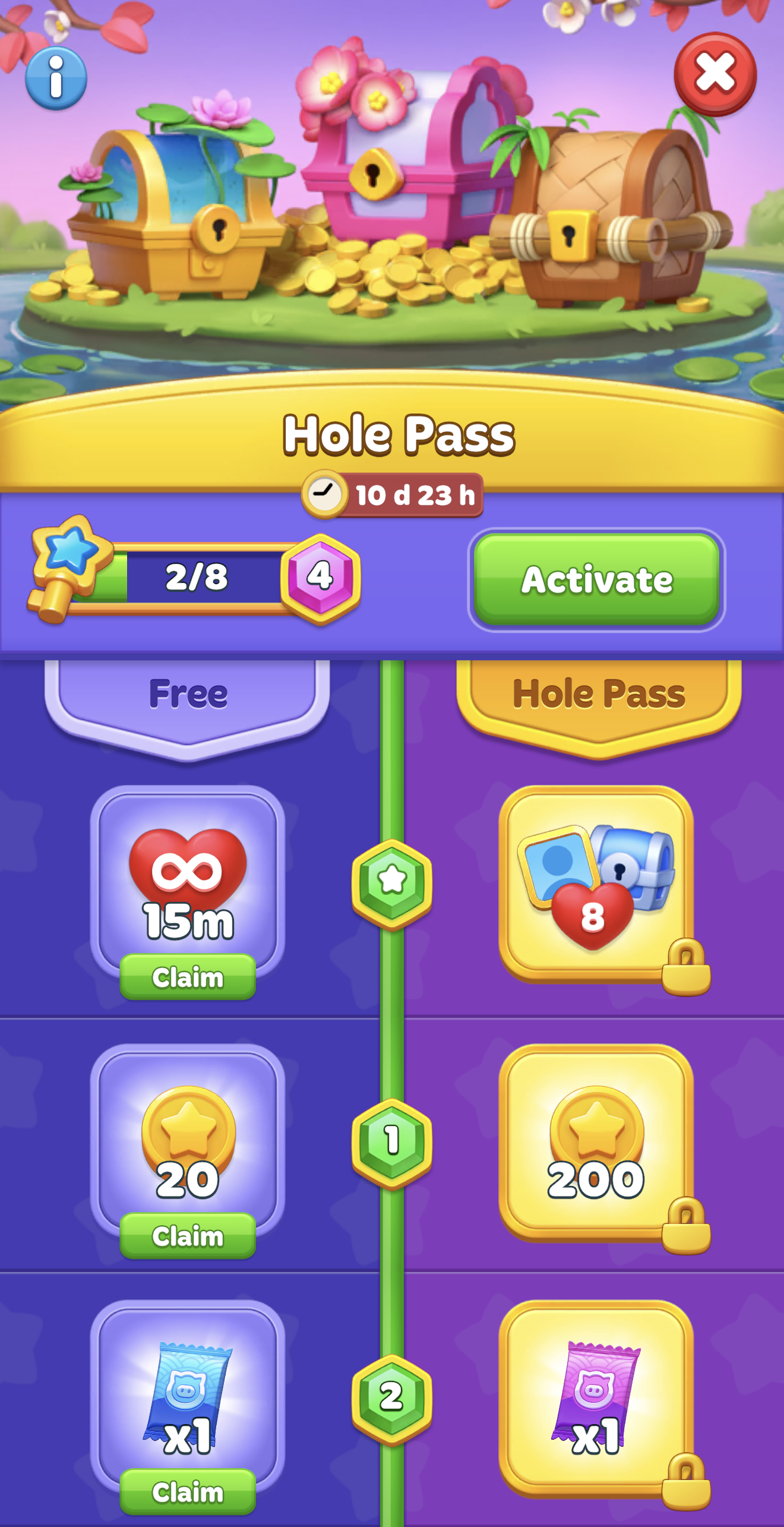 Achievements screen showing active event missions like logging in, winning levels, and earning coins alongside locked daily progression tabs.png